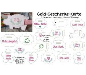ITH Stickdatei - Glückwunschkarte Schwein Geldschlitz
